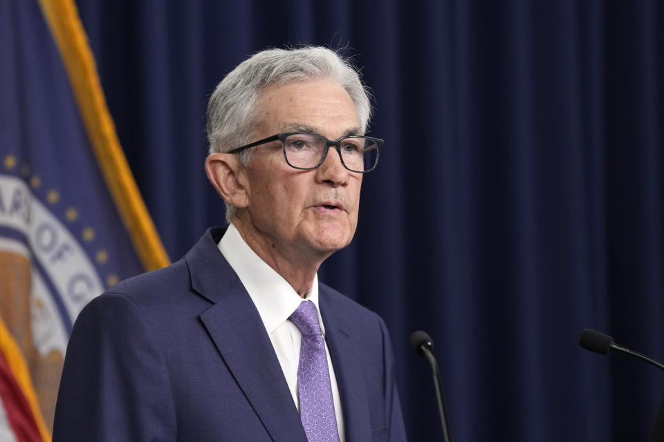 FILE - Federal Reserve Board Chair Jerome Powell speaks at a news conference at the Federal Reserve in Washington, June 12, 2024. Powell testifies to the Senate Banking Committee on Tuesday, July 9, 2024. (AP Photo/Susan Walsh, File)