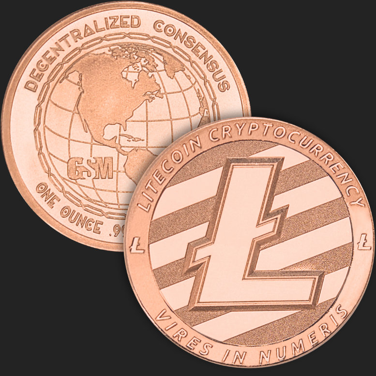 1 oz Litecoin Copper Bullion Round .999 Fine