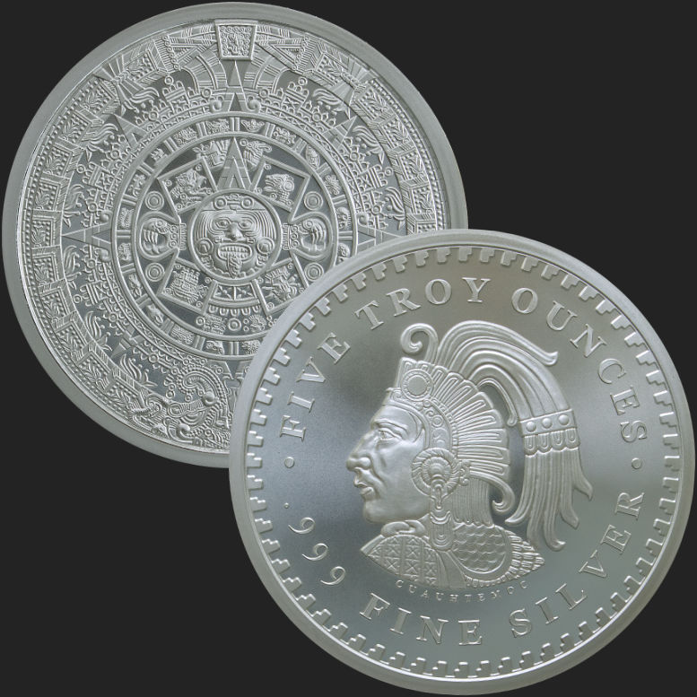 5 oz Aztec Calendar Silver Round .999 Fine