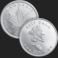 Excellent Skeleton Queen & Cannabis Leaf Front & Back 1 oz .999 Fine SilverCoin