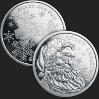 1 oz Merry Christmas Santa 2024 Proof Silver Round (leatherette box & capsule included)