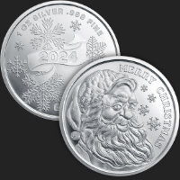 1 oz Merry Christmas Santa 2024 BU Silver Round