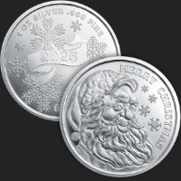 1 oz Merry Christmas Santa 2025 BU Silver Round