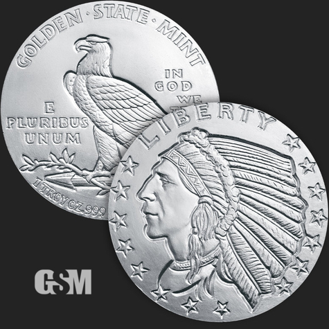 Beautiful Incuse Indian & Eagle Front & Back of 1 oz .999 Silver Coin