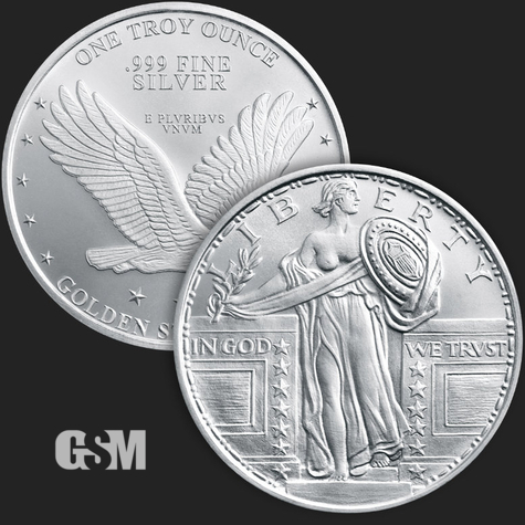 Beautiful Standing Liberty & Eagle Front & Back of 1 oz .999 Fine Silver Coin