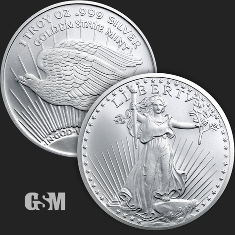 Excellent Saint-Gaudens Silver Round Liberty Woman & Eagle Front & Back of 1 oz. 999 Silver Coin