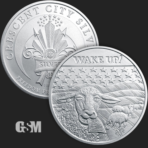 Excellent Sheep Eating Dollar & Crescent City Front & Back of 1 oz .999 Fine Silver Coin