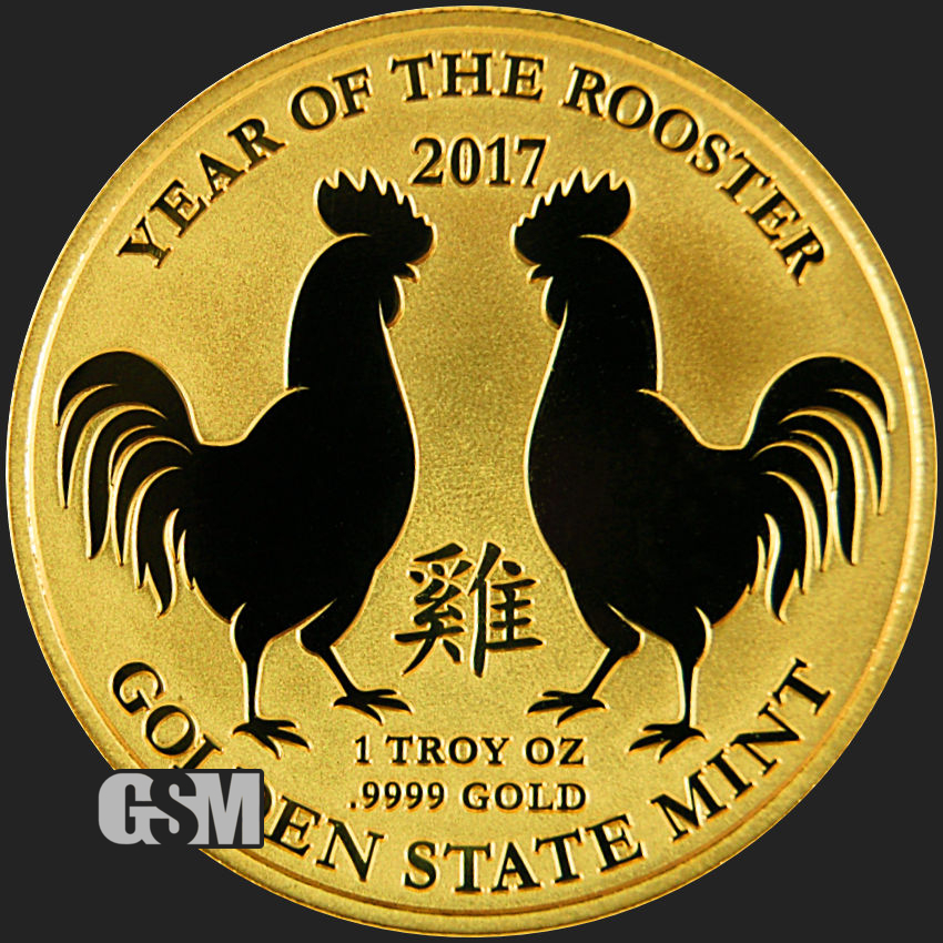 1 oz Year of the Rooster Gold Bullion Round .9999 Fine