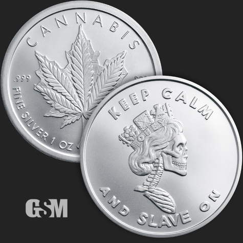 Excellent Skeleton Queen & Cannabis Leaf Front & Back 1 oz .999 Fine SilverCoin